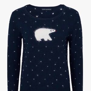 French Connection Polar Bear Polka Dot Winter Sweater/Jumper Navy Blue Sz Small